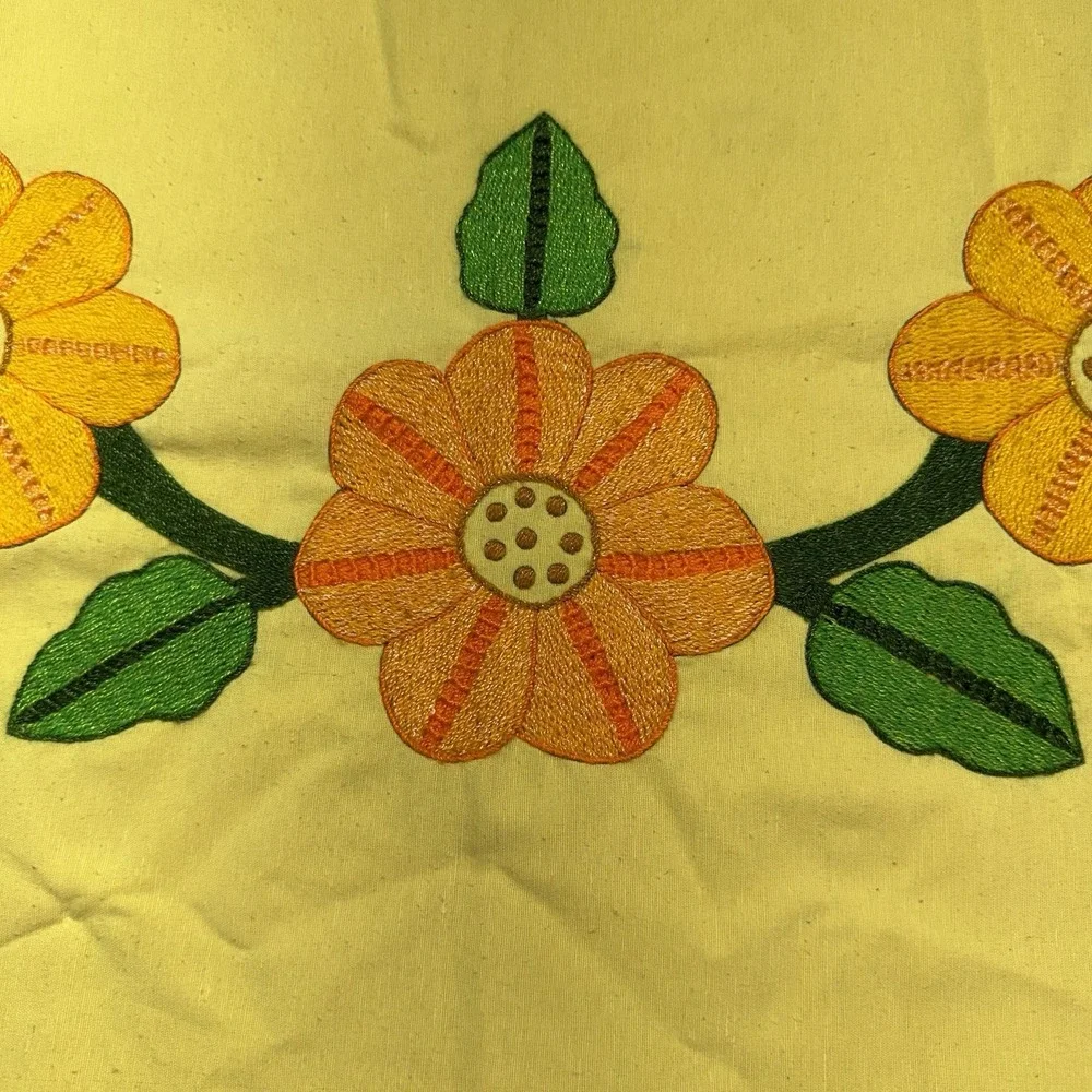 Vintage Cottagecore Hand Embroidered Pillowcase Set Standard‎ Lot of 2 Yellow